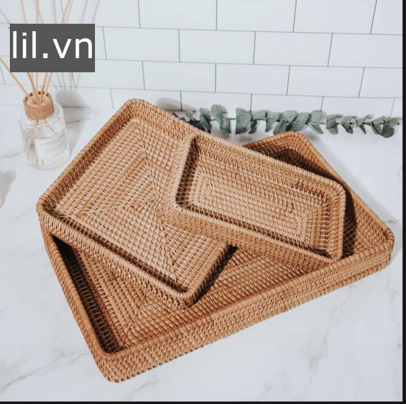 Mây Chữ Nhật thấp Đựng Bình Trà, Đựng Đồ Ăn Trang Trí giá 110,000 đang rẻ nhất thị trường